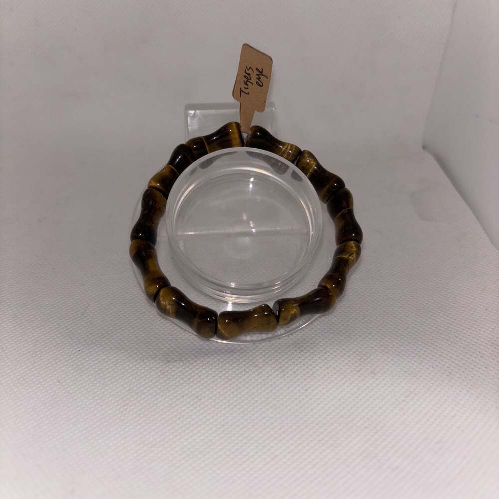 Natural Golden Tiger Eye Bamboo Shape Joint Gemstone Stretch Bangle Bracelet